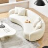 Modern Curved Sofa Mid-Century Comfy Half Moon Teddy Fabric Couch, 101" Upholstered With 4 Throw Pillows For Living Room - White - Image 3