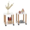 2 Piece Side Table, 2 Tier Space End Table, Modern Night Stand, Sofa Table, Side Table With Storage Shelve - White / Oak - Image 3