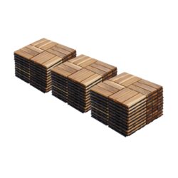 30 Piece Interlocking Deck Tiles Checker Pattern, Square Acacia Hardwood Outdoor Flooring For Patio, Bancony, Pool Side - Yellow
