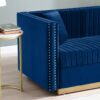 Contemporary Vertical Channel Tufted Velvet Sofa Loveseat Upholstered 2 Pieces Set With 4 Pillows - Blue - Image 7