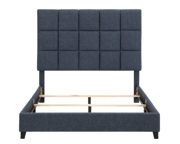 Queen Size Squares Upholstered Platform Bed - Navy Blue Denim