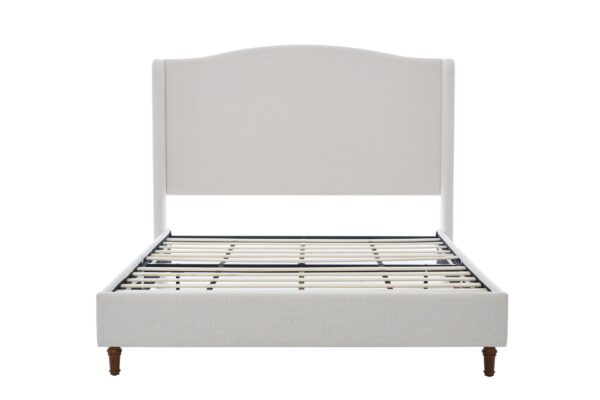 Hannah - Queen Upholstered Wingback Bed Size, Tall Headboard Upholstered Queen Bed, Premium Textured Canvas Chenille Look, Minimalist Designs, No Box Spring Needed - Ivory