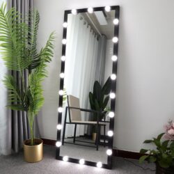 Hollywood - Full Length Mirror With Lights Full Body Vanity Mirror With 3 Color Modes Lighted Standing Floor Mirror For Dressing Room Bedroom Wall Mounted Touch Control - Black