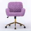 Office Chair, Artificial Rabbit Hair Home Office Chair With Golden Metal Base, Adjustable Desk Chair Swivel Office Chair, Vanity Chair - Violet - Image 4