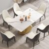 63" Modern Artificial Stone Panel Golden Stainless Steel Curved Legs, Can Accommodate 6-8 People - White / Gold - Image 2