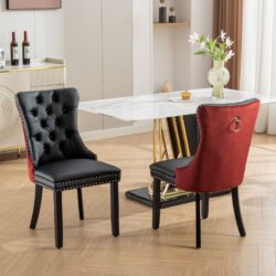 Nikki - Modern, High-End Tufted Solid Wood Contemporary And Velvet Upholstered Dining Chair With Wood Legs Nailhead Trim (Set of 2) - Black / Winered / Burgundy