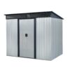 8Ft X 6Ft Outdoor Metal Storage With Lockable Sliding Doors And Transparent Plate For Garden, Lawn - White / Black - Image 3