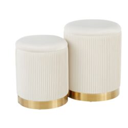 Marla - Contemporary Nesting Pleated Ottoman Set - Gold / Cream