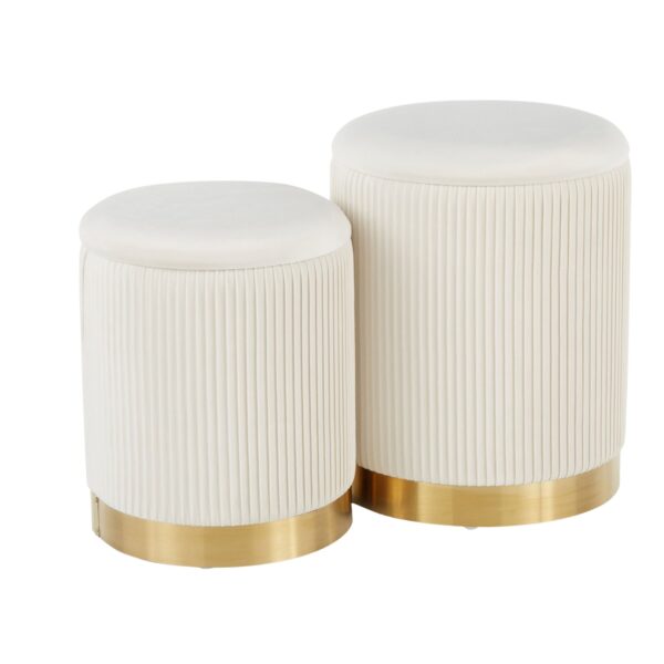 Marla - Contemporary Nesting Pleated Ottoman Set - Gold / Cream