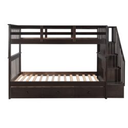 Stairway Twin Over Twin Bunk Bed With Three Drawers For Bedroom - Espresso