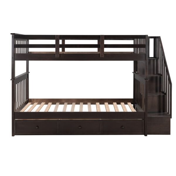 Stairway Twin Over Twin Bunk Bed With Three Drawers For Bedroom - Espresso