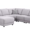 Penelope - Linen Fabric Reversible L-Shape Sectional Sofa With Ottoman And Pillows - Light Gray - Image 4