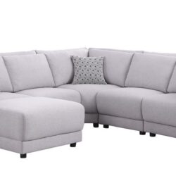 Penelope - Fabric Reversible L-Shape Sectional Sofa With Ottoman And Pillows - Light Gray
