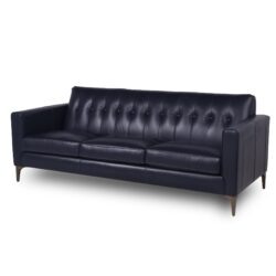 Mid-Century Tufted Leather Sofa - Navy