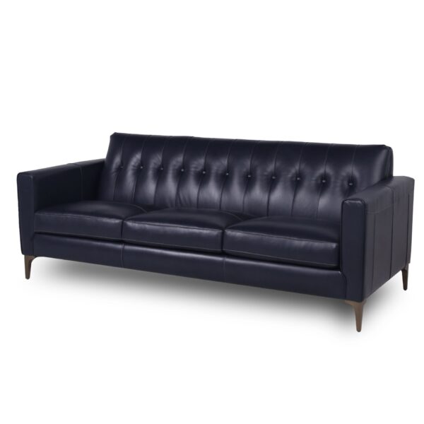 Mid-Century Tufted Leather Sofa - Navy
