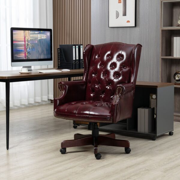 Executive Office Chair, High Back Reclining Comfortable Desk Chair With Smooth Glide Caster Wheels - Burgundy