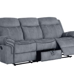Zubaida - Two Tone Velvet Recliner Sofa With USB Port Drop Down Table - Gray