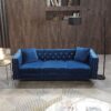 Modern Sofa Jeweled Buttons Tufted Square Arm Couch, 2 Pillows Included - Blue - Image 15