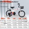 Fkznpj - 18" Sporty Kids Bike With Training Wheels And Stand Adjustable Saddle Suitable For Boys And Girls Aged 5 - 10 Years Tall Height 39 - 49" Available In A Variety Of Colors - White - Image 5