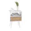 15.75" Rattan End Table With Drawer And Solid Wood Legs, Modern Nightstand, Side Table For Living Room, Bedroom - White - Image 5
