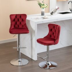 Swivel Velvet Barstools Adjusatble Seat Height From 25-33", Chrome Base Bar Stools With Backs Comfortable Tufted For Home Pub And Kitchen Island, 1712Wr (Set of 2) - Wine Red / Burgundy