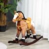 Qaba - Kids Metal Plush Ride-On Rocking Horse Chair Toy With Realistic Sounds - Dark Brown / White - Image 11