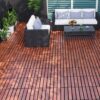 Acacia Wood Interlocking Deck Tiles Striped Pattern, 20 Piece Square Acacia Hardwood Outdoor Flooring For Patio, Bancony, Pool Side - Brown - Image 14