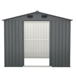 Outdoor Storage Shed, 8' x 6' Galvanized Steel Garden Shed With 4 Vents & Double Sliding Door, Utility Tool Shed Storage House For Backyard, Patio, Lawn - Dark Gray