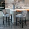 Contemporary Velvet Upholstered Wing-Back Barstools With Button Tufted Decoration And Wooden Legs, And Chrome Nailhead Trim, Leisure Style Bar Chairs, Bar Stools (Set of 4) - Gray - Image 15