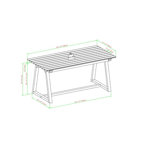 Contemporary Solid Wood Slat Top Patio Dining Table - Natural