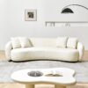 Modern Curved Sofa Mid-Century Comfy Half Moon Teddy Fabric Couch, 101" Upholstered With 4 Throw Pillows For Living Room - White - Image 2