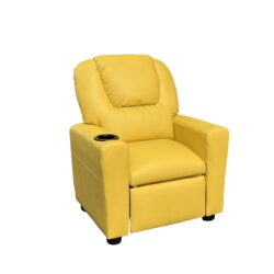 Marisa - Yellow Leather Kids Recliner Chair With Cupholder - Yellow