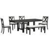 Topmax - 6 Piece Farmhouse Extendable Dining Table With Footrest, 4 Upholstered Dining Chairs And Dining Bench, Two 11" Removable Leaf - Black / Beige - Image 8