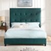 Queen Size Green Velvet Tufted Upholstered Platform Bed - Image 13