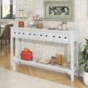 Rustic Entryway Console Table Long Sofa Table With Two Different Size Drawers And Bottom Shelf For Storage - Antique White - Image 4