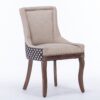Ultra Side Dining Chair, Thickened Fabric Chairs With Neutrally Toned Solid Wood Legs, Bronze Nail Head, (Set of 2) - Beige / Patterned - Image 4