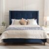 Peyton - Queen Bed Upholstered With High Headboard, Traditional Hand Buttoned Tufting - Blue - Image 13