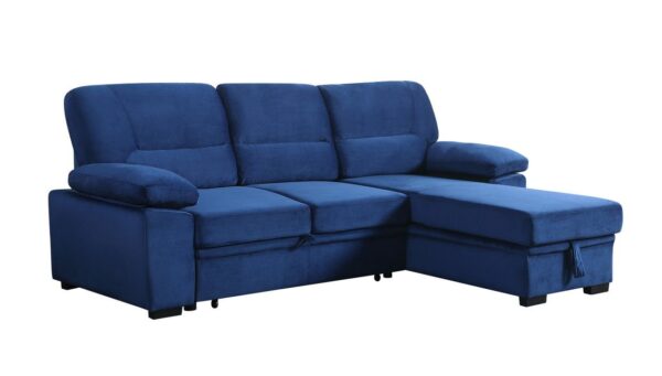 Kipling - Velvet Fabric Reversible Sleeper Sectional Sofa Chaise - Blue
