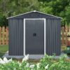 8Ft X 4Ft Outdoor Metal Storage Shed With Window And Metal Foundation For Backyard, Patio, Lawn - Black / White - Image 2