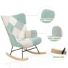 Accent Rocking Chair, Mid-Century Fabric Rocker Chair With Wood Legs And Patchwork Linen For Livingroom Bedroom - Blue - Image 2