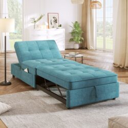 4 In 1 Sofa Bed, Chair Bed, Multi-Function Folding Ottoman Bed With Storage Pocket And USB Port For Small Room Apartment, Living Room, Bedroom, Hallway - Teal