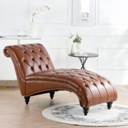 Tufted Armless Chaise Lounge - Brown