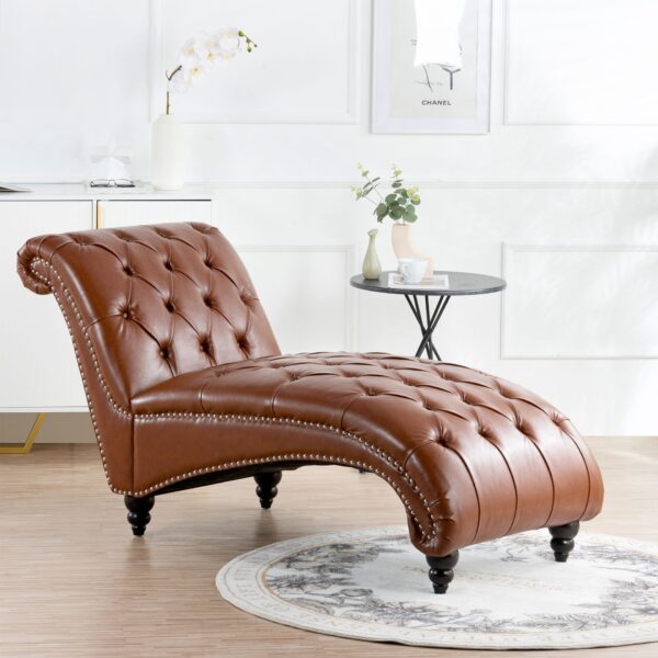 Tufted Armless Chaise Lounge - Brown