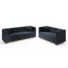 Contemporary Vertical Channel Tufted Velvet Sofa Loveseat Upholstered 2 Pieces Set With 4 Pillows - Black - Image 2