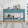 Rustic Entryway Console Table Long Sofa Table With Two Different Size Drawers And Bottom Shelf For Storage - Turquoise Green - Image 4
