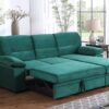 Kipling - Velvet Fabric Reversible Sleeper Sectional Sofa Chaise - Green - Image 8