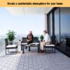 30 Piece Interlocking Deck Tiles Checker Pattern, Square Acacia Hardwood Outdoor Flooring For Patio, Bancony, Pool Side - Light Gray - Image 5