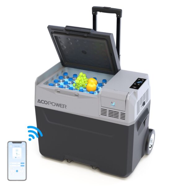 Car Freezer With App Control And 6'' Off-Road Wheels, 12V, 45W Cooler Freezer, Low Noice - Antique White / Gray