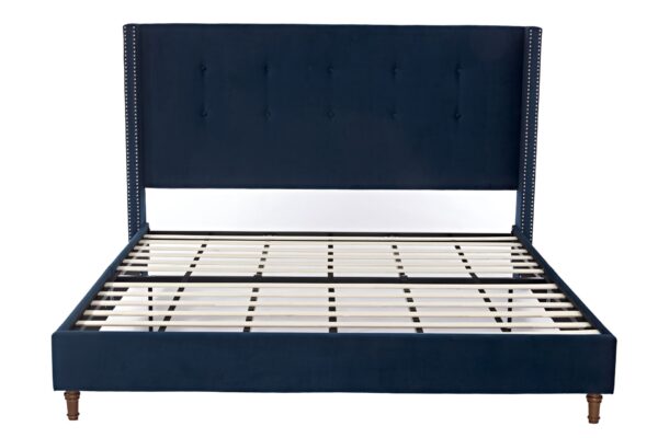 Peyton - King Bed Upholstered With High Headboard, Traditional Hand Buttoned Tufting - Blue