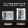 48X36" LED Bathroom Mirror, 3000-6000K Gradient Front And Backlit LED Mirror For Bathroom, 3 Colors Dimmable, Ip54 Enhanced Anti-Fog, Hanging Plates Wall Mount Lighted Mirror (Only Mirrors, Not Cabinets) - Silver - Image 7